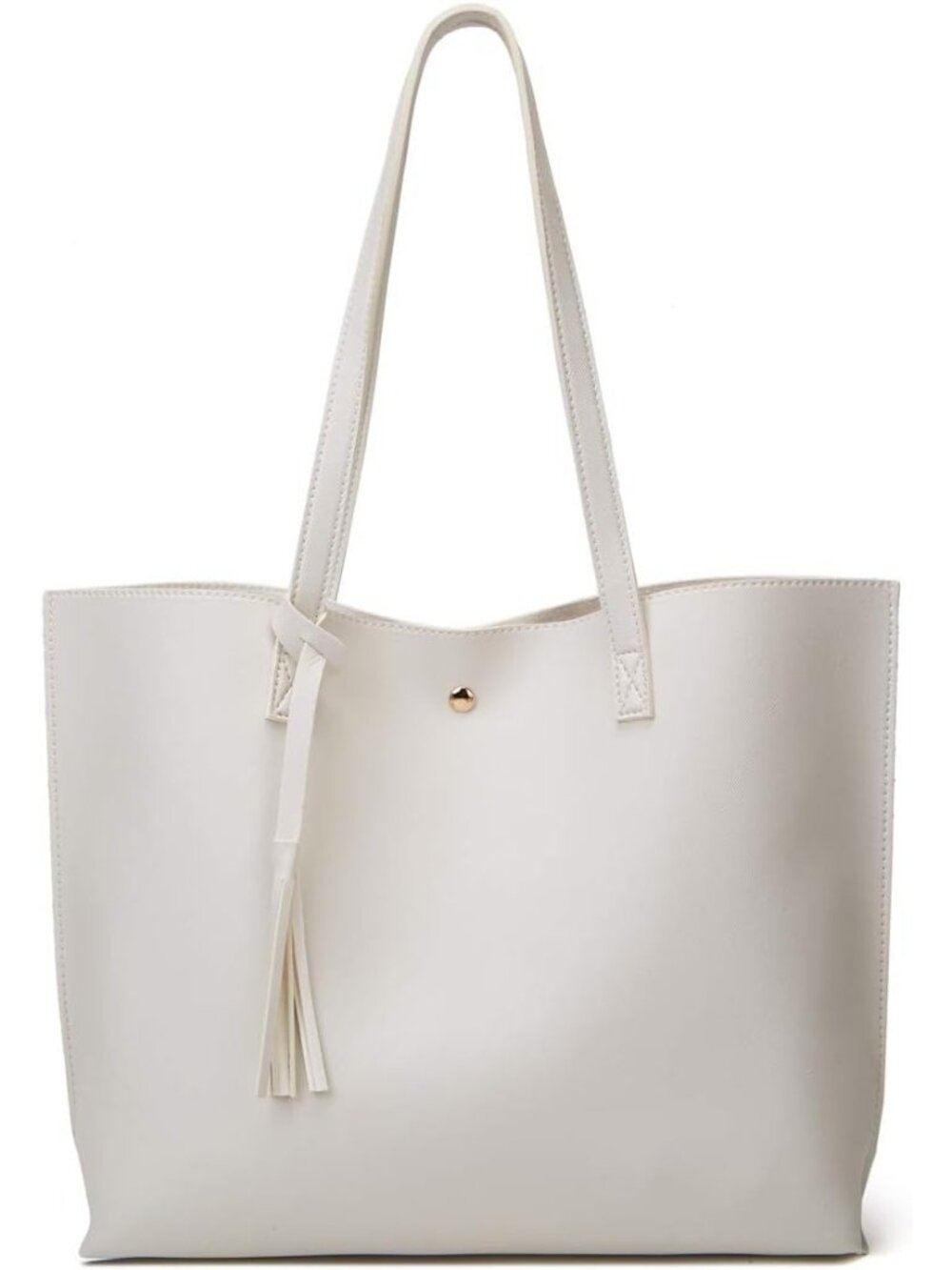 Women’s White New Soft Faux Leather Tote Bag Tassel Large Shoulder Purse